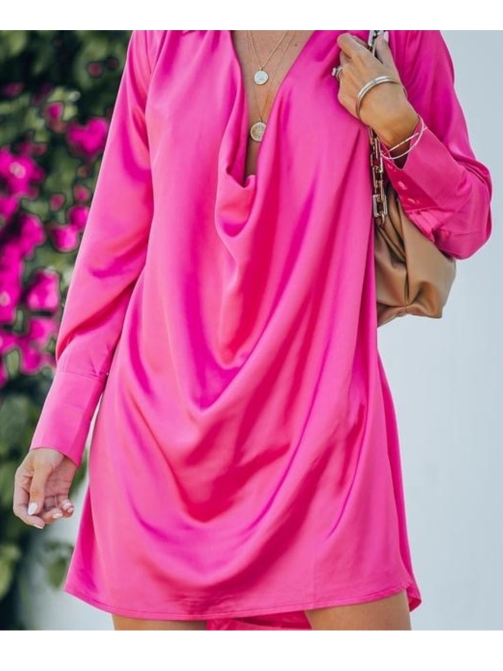 VICI- Solutions Satin Collared Drape Mini Dress